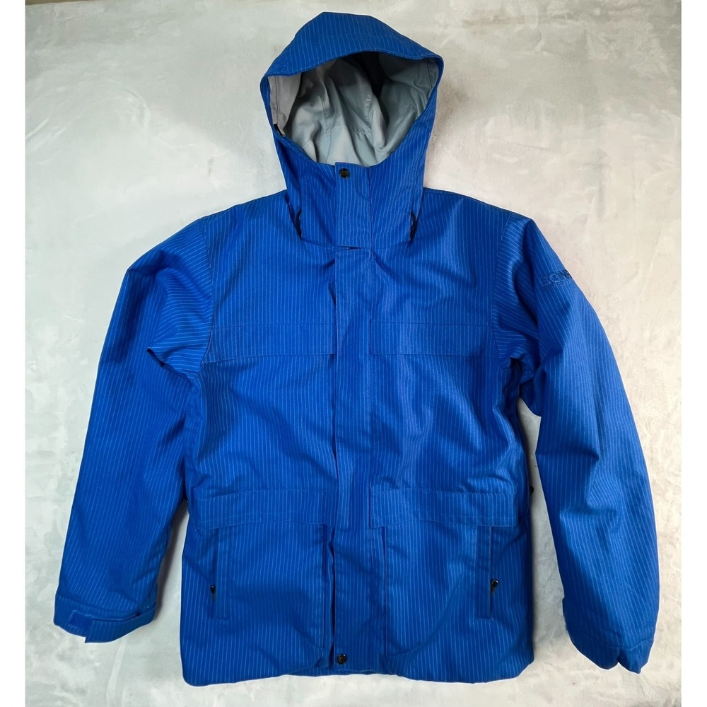 BONFIRE Snowboarding Co ARC Mens S Jacket Blue Pinstripe Hooded‎ Thick